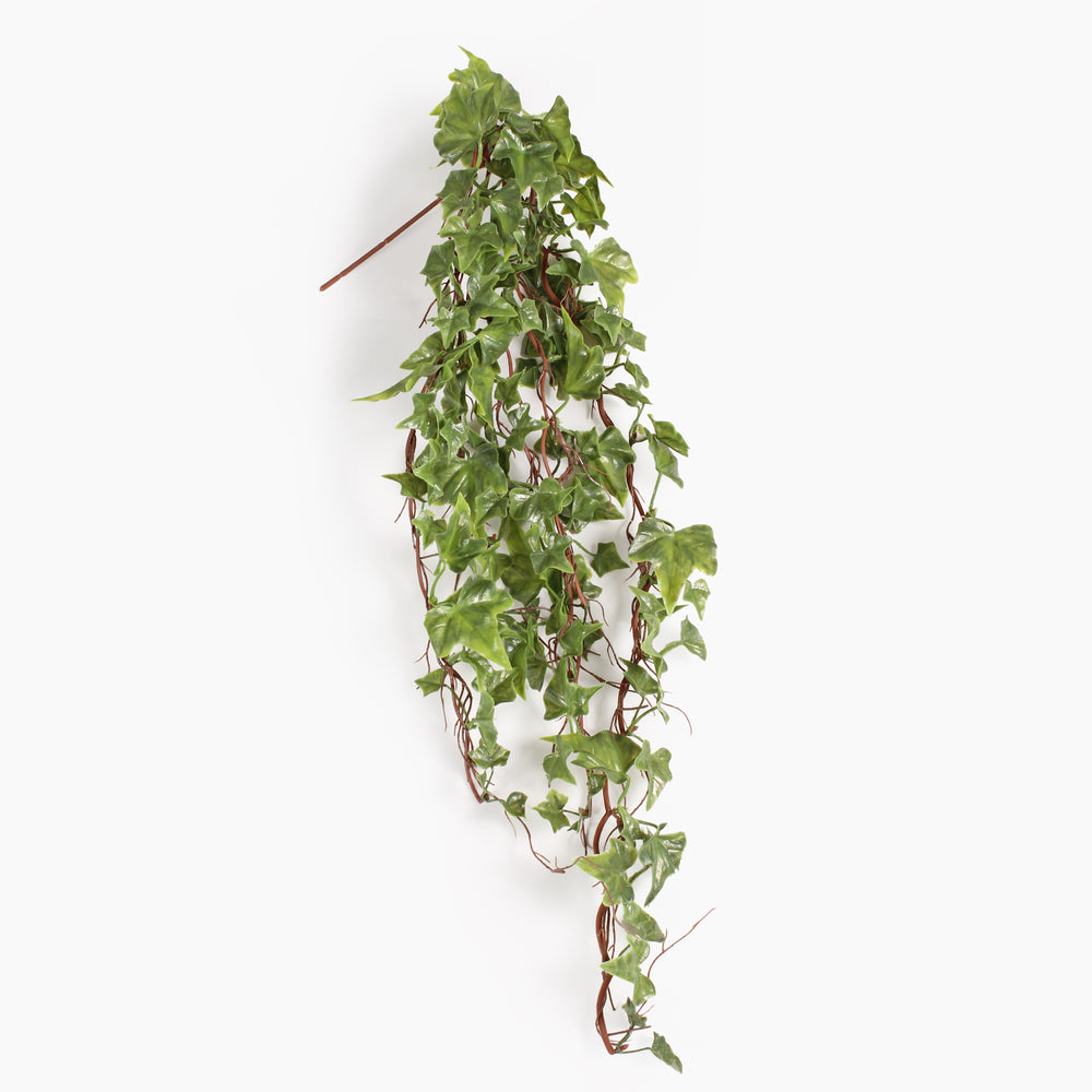 A hanging artificial ivy vine with green leaves and reddish-brown stems, shown against a plain white background.