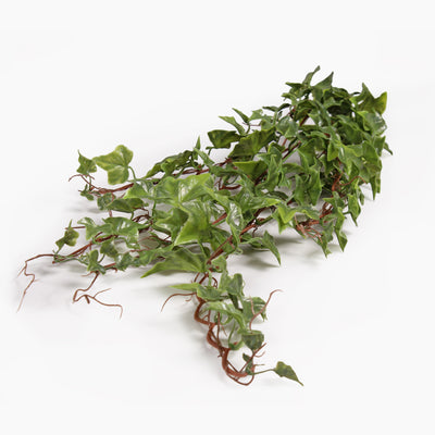 Artificial ivy vine with glossy green leaves and reddish-brown stems, photographed on a plain white background.